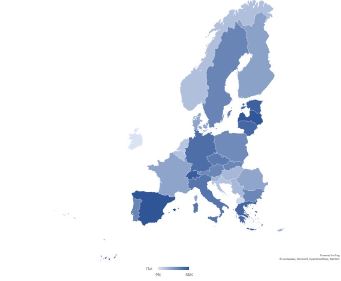 Percentage of EU population living in multi-apartment buildings (2020)