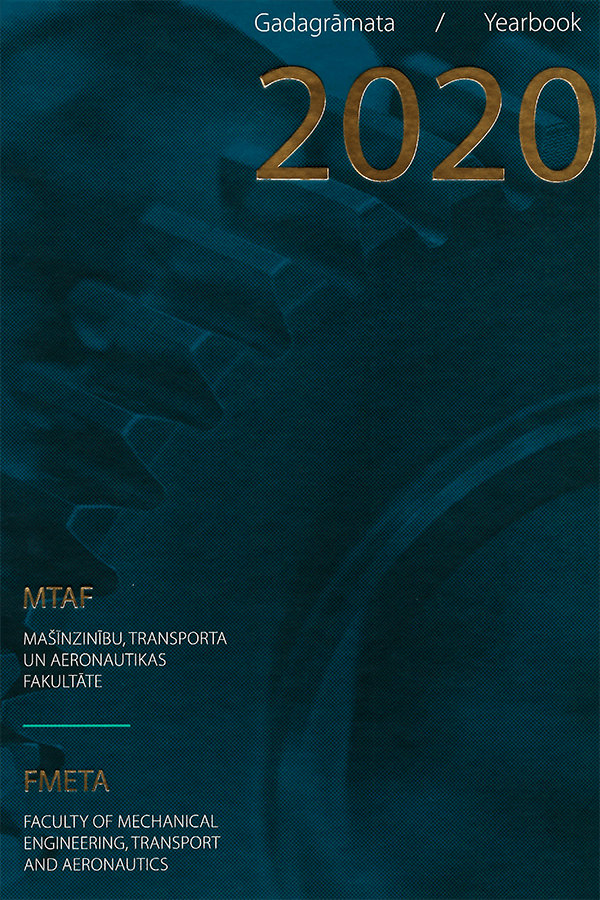 Izdevuma RTU Mašīnzinību, transporta un aeronautikas fakultātes gadagrāmata 2020 vāks