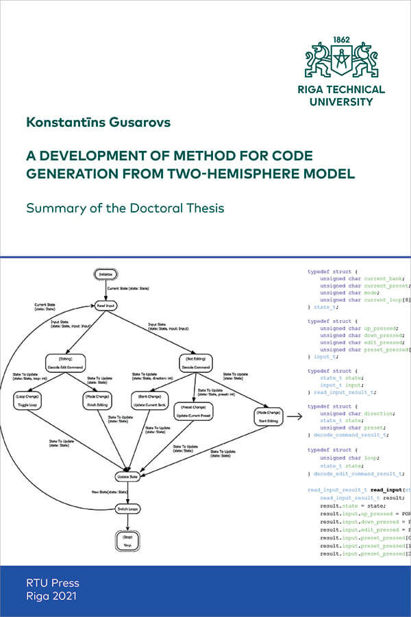 Promocijas darba kopsavilkuma "A Development of Method for Code Generation From Two-Hemisphere Model" vāks