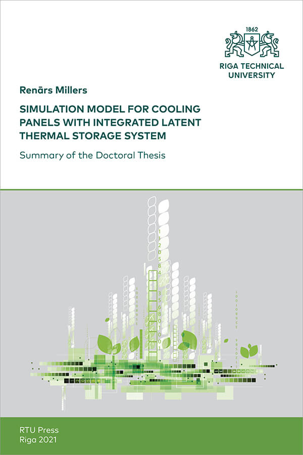 Promocijas darba kopsavilkuma "Simulation Model for Cooling Panels with Integrated Latent Thermal Storage System" vāks