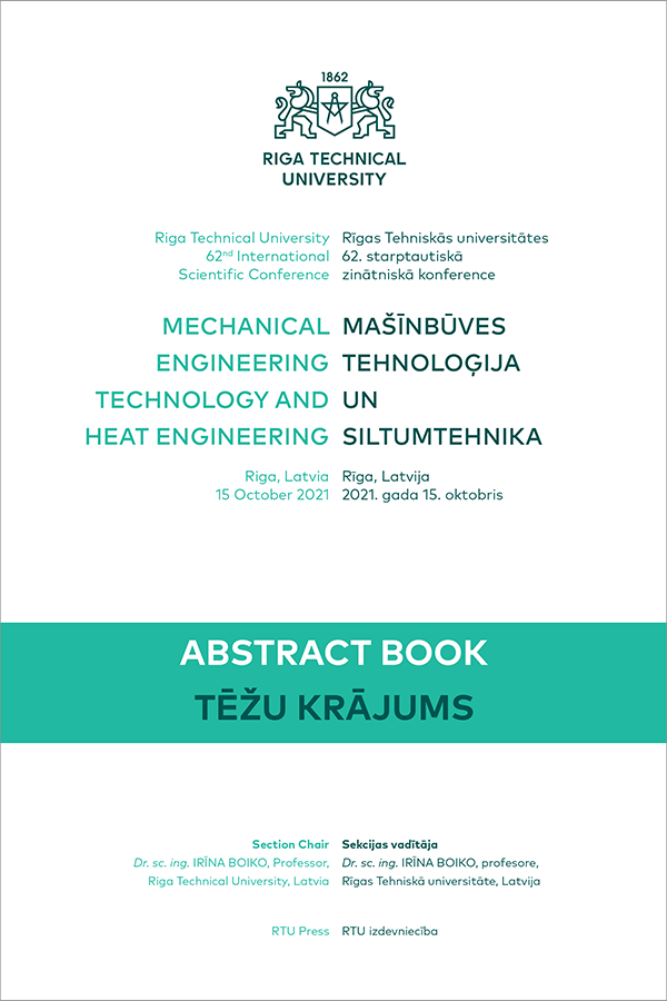 ABSTRACT BOOK: Rīgas Tehniskās universitātes 62. starptautiskā zinātniskā konference. Mašīnbūves tehnoloģija un siltumtehnika. COVER